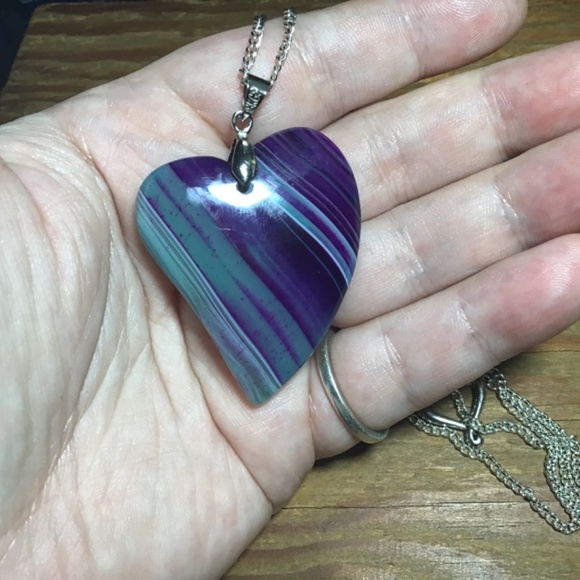 Handmade real agate silver plated heart necklace - Picture 4 of 6